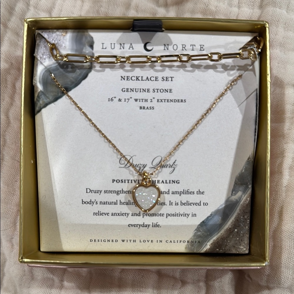 Gold Necklace Set with Druzy Quartz